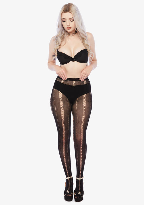 Chain-Link Crochet Striped Tights