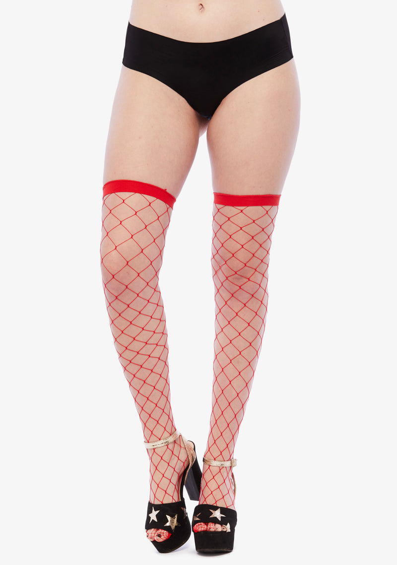 Lady in Red Fence Net Thigh High Tights